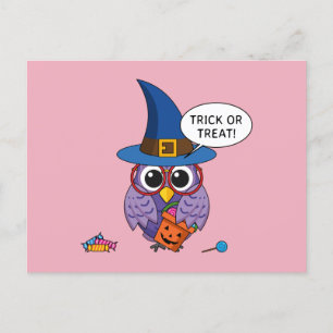 Cartoon Wizard Owl - Trick or treat Briefkaart