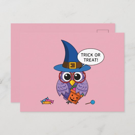 Cartoon Wizard Owl - Trick or treat Briefkaart (Voorkant / Achterkant)