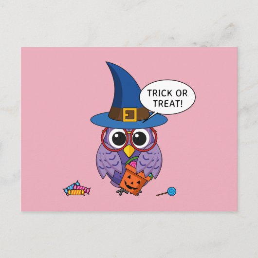 Cartoon Wizard Owl - Trick or treat Briefkaart (Voorkant)