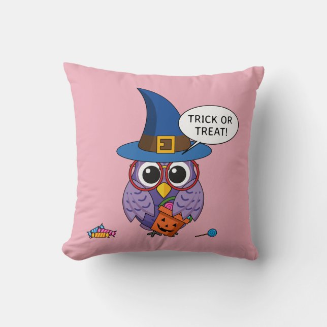 Cartoon Wizard Owl - Trick or treat Kussen (Voorkant)