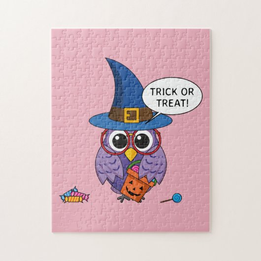Cartoon Wizard Owl - Trick or treat Legpuzzel (Verticaal)