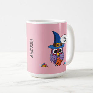 Cartoon Wizard Owl - Trick or treat   Naam toevoeg Koffiemok