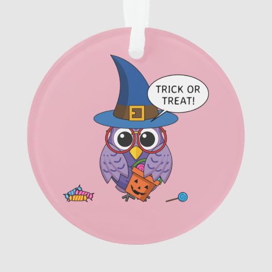 Cartoon Wizard Owl - Trick or treat Ornament (achterkant)
