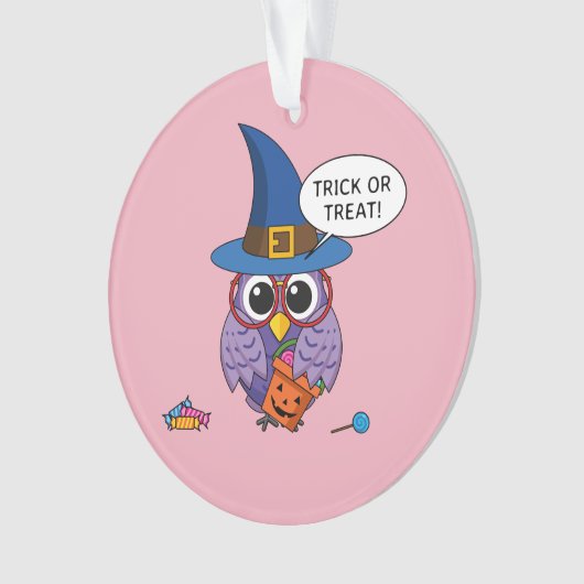 Cartoon Wizard Owl - Trick or treat Ornament (voorkant)