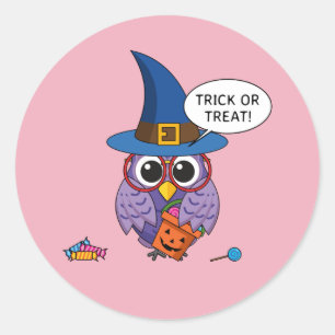 Cartoon Wizard Owl - Trick or treat Ronde Sticker
