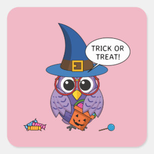 Cartoon Wizard Owl - Trick or treat Vierkante Sticker