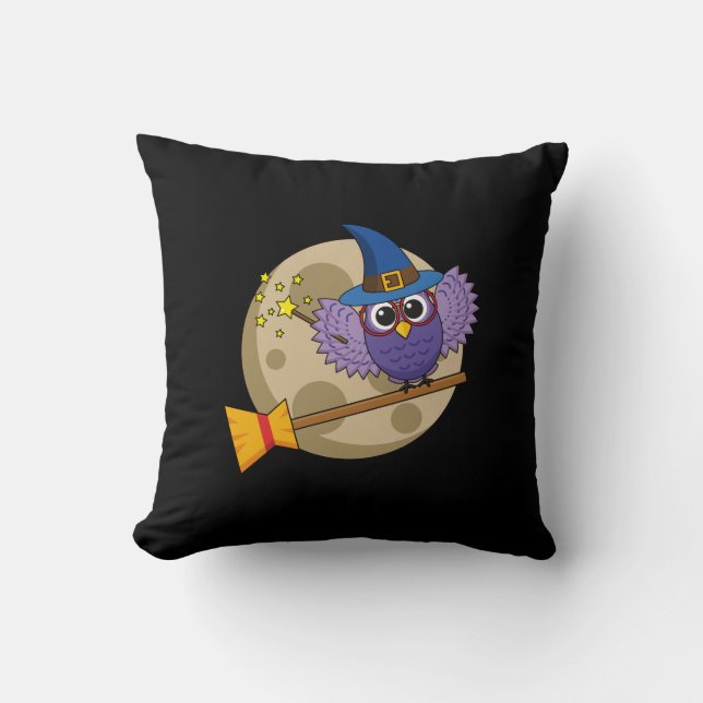 Cartoon Wizard Owl vliegen op kamer Kussen (Voorkant)