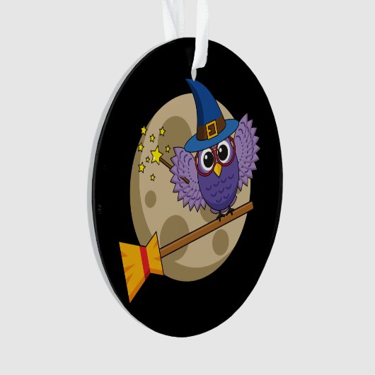 Cartoon Wizard Owl vliegen op kamer Ornament (voorkant)