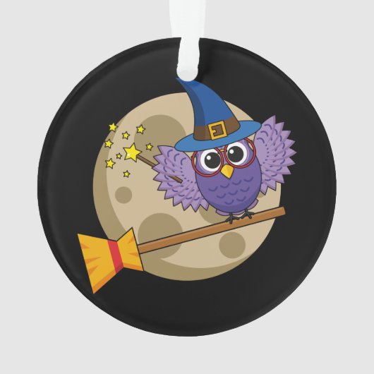 Cartoon Wizard Owl vliegen op kamer Ornament (achterkant)