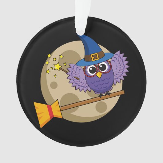 Cartoon Wizard Owl vliegen op kamer Ornament (voorkant)