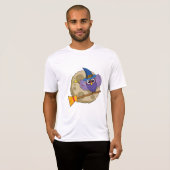 Cartoon Wizard Owl vliegen op kamer T-shirt (Voorkant volledig)