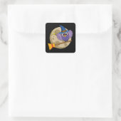 Cartoon Wizard Owl vliegen op kamer Vierkante Sticker (Tas)