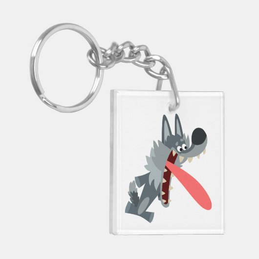 Cartoon Wolf AcrylSleutelhanger Sleutelhanger (Voorkant Links)