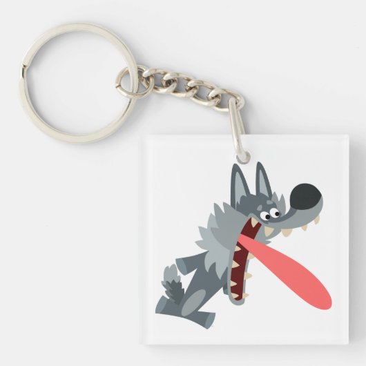 Cartoon Wolf AcrylSleutelhanger Sleutelhanger (Voorkant)