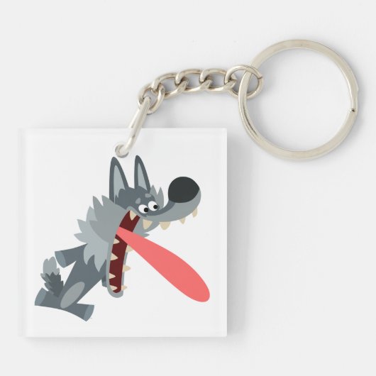 Cartoon Wolf AcrylSleutelhanger Sleutelhanger (Achterkant)