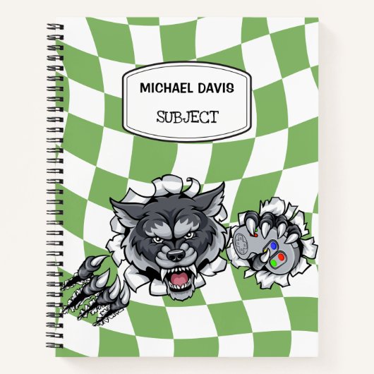 Cartoon Wolf Holding Video Games Controller Aangep Notitieboek (Voorkant)