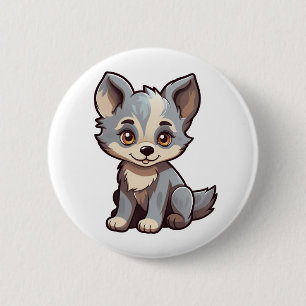Cartoon wolf illustratie ronde button 5,7 cm