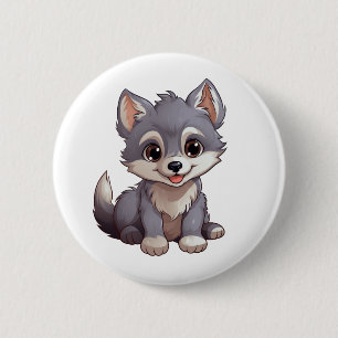 Cartoon wolf illustratie ronde button 5,7 cm