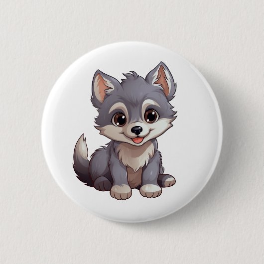 Cartoon wolf illustratie ronde button 5,7 cm (Voorkant)
