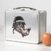 Cartoon wolf met dynamiet op zijn Duitse helm (In situ)