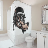 Cartoon wolf met dynamiet op zijn Duitse helm Douchegordijn (In situ)