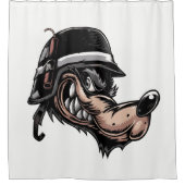 Cartoon wolf met dynamiet op zijn Duitse helm Douchegordijn (Voorkant)
