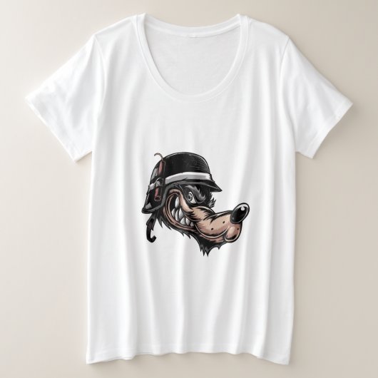 Cartoon wolf met dynamiet op zijn Duitse helm Grote Maat T-shirt (Design voorkant)