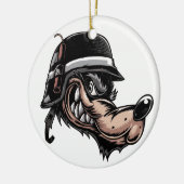 Cartoon wolf met dynamiet op zijn Duitse helm Keramisch Ornament (Links)