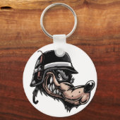 Cartoon wolf met dynamiet op zijn Duitse helm Sleutelhanger (Voorkant)
