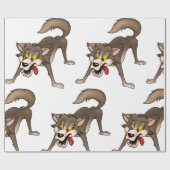 Cartoon Wolf met Goofy Expression Cadeaupapier (Vlak)