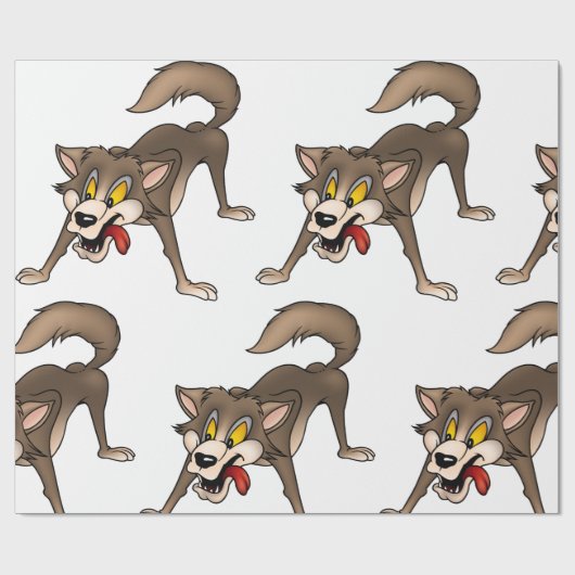 Cartoon Wolf met Goofy Expression Cadeaupapier (Vlak)