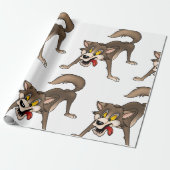 Cartoon Wolf met Goofy Expression Cadeaupapier (Uitgerold)