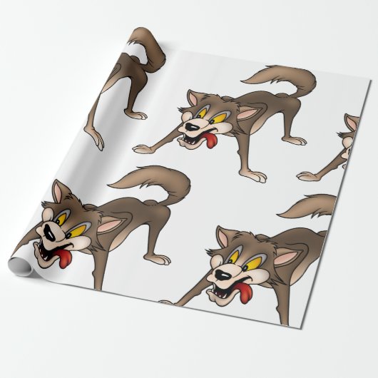 Cartoon Wolf met Goofy Expression Cadeaupapier (Uitgerold)