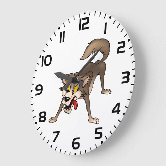 Cartoon Wolf met Goofy Expression Grote Klok (Hoek)
