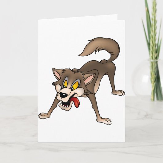 Cartoon Wolf met Goofy Expression Kaart (Voorkant)