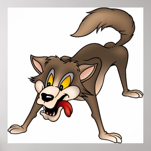 Cartoon Wolf met Goofy Expression Poster (Voorkant)