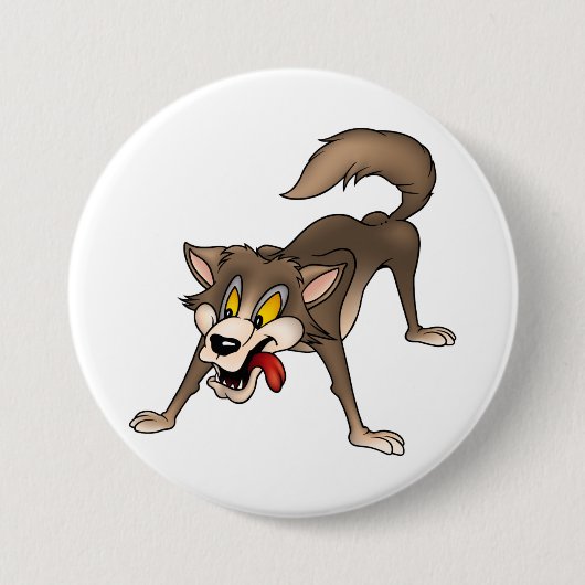 Cartoon Wolf met Goofy Expression Ronde Button 7,6 Cm (Voorkant)