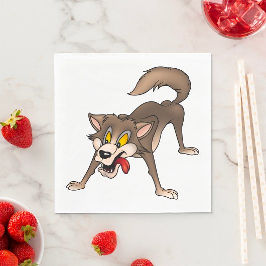 Cartoon Wolf met Goofy Expression Servet