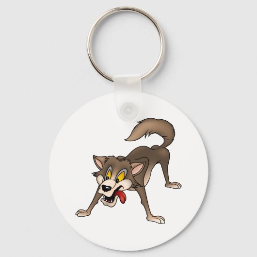 Cartoon Wolf met Goofy Expression Sleutelhanger (Voorkant)