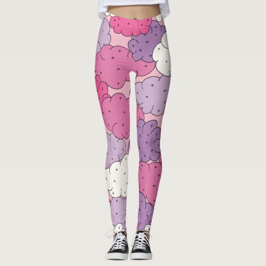 Cartoon wolken, leuke  herhalen. leggings (Voorkant)