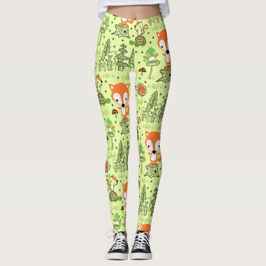 Cartoon Woodland Animals Pattern Leggings (Voorkant)