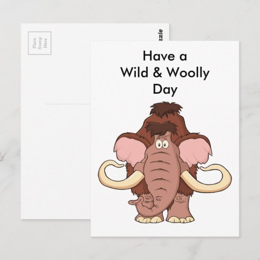 Cartoon Wooly Mammoth Briefkaart (Voorkant / Achterkant)