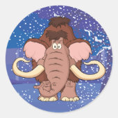 Cartoon Wooly Mammoth Ronde Sticker (Voorkant)