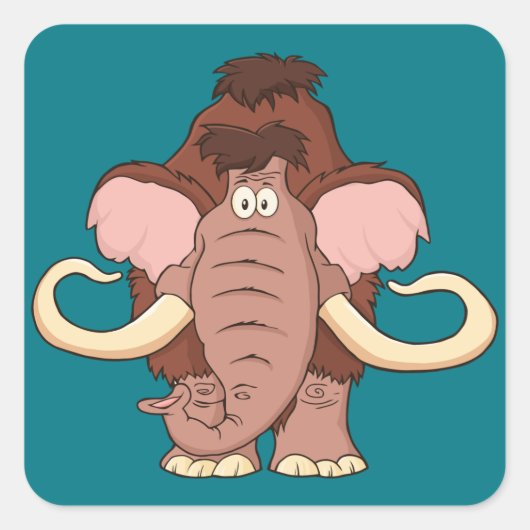 Cartoon Wooly Mammoth Vierkante Sticker (Voorkant)