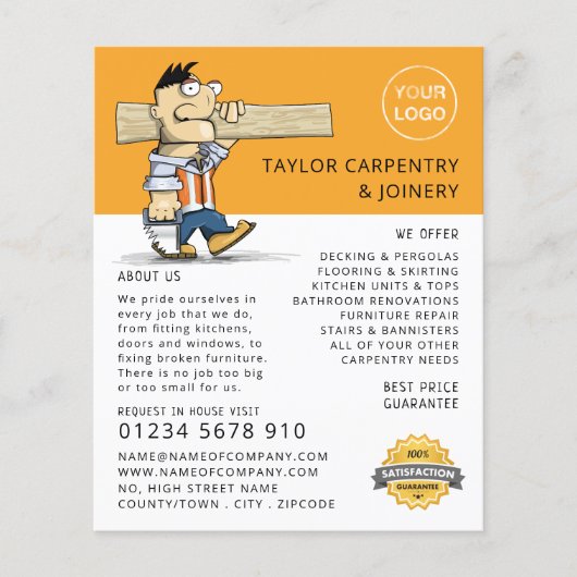 Cartoon Workman, Carpentry, Carpenter Adverteren Flyer (Voorkant)