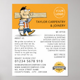 Cartoon Workman, Carpentry, Carpenter Adverteren Poster