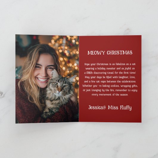 Cartoon Xmas Kittens Meowy Christmas Cat Photo Feestdagen Kaart (Binnen)