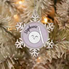 Cartoon Yarn Ball & Crochet Hook + Naam Tin Sneeuwvlok Ornament