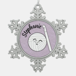 Cartoon Yarn Ball & Crochet Hook + Naam Tin Sneeuwvlok Ornament