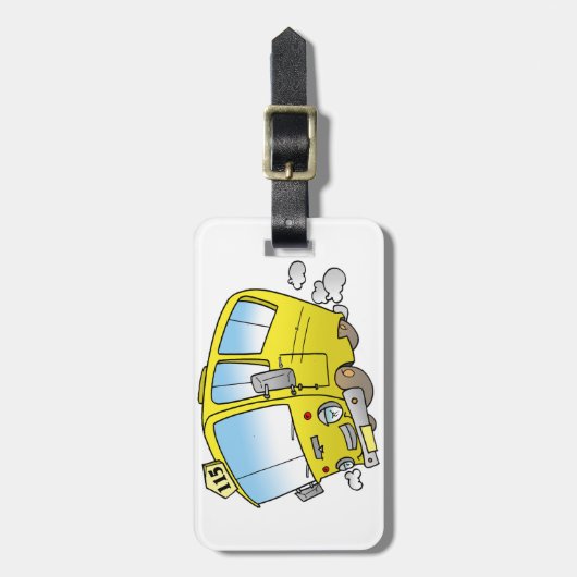 Cartoon Yellow Bus Bagagelabels (Voorkant verticaal)